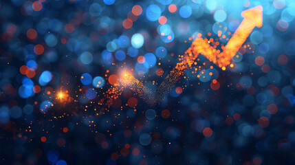 Poster - Particle simulation with illuminated growth chart against a bokeh backdrop