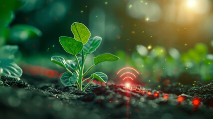 Double exposure digital agriculture and technology concept. Increasing productivity in agriculture with digital technology. Futuristic agriculture background.