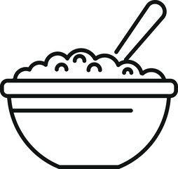 Poster - Minimalistic line art illustration of a bowl of rice with a spoon