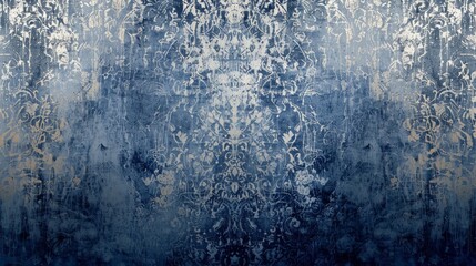 Sticker - Elegant wallpaper: metallic silver dark blue shades intricate textures backdrop