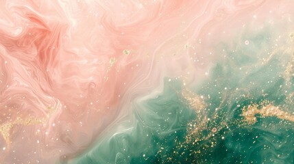 Wall Mural - Soft blush pink and rich emerald abstract waves backdrop