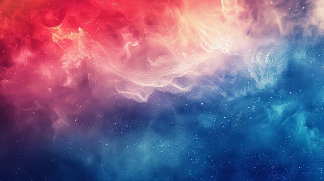Mix of bright ruby and soft sky blue with misty textures backdrop