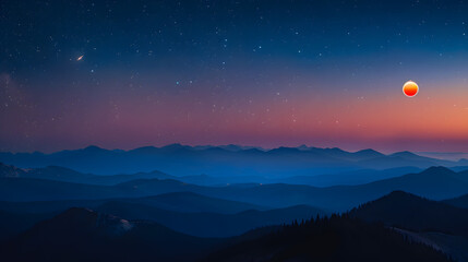 Wall Mural - A beautiful night sky with a red moon and a blue sky