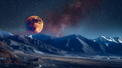Wall Mural - A beautiful night sky with a red moon and a blue sky