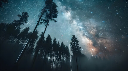 Canvas Print - A forest at night with a sky full of stars
