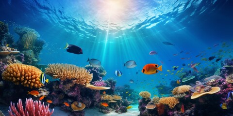 Wall Mural - underwater world corals fish Generative AI