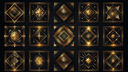 This modern set contains art deco square frames, abstract geometric design templates for luxury products. These ornament compositions are in the style of the Great Gatsby and are suitable for