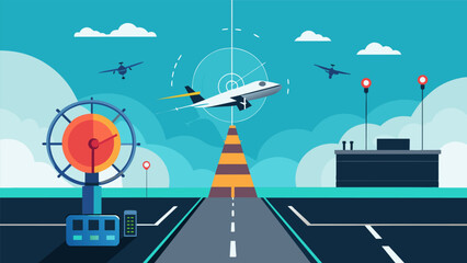 An advanced radar system on board an air taxi that detects other air traffic and automatically adjusts the flight path to maintain a safe distance.. Vector illustration