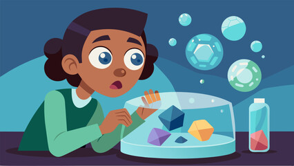 A wideeyed student observes the growing crystals inside a Petri dish noting the unique patterns and shapes forming as a result of their careful mixing and exploration.. Vector illustration