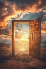 Sticker - open door to paradise with light at the end, new life and opportunity concept, changes and right decision, religion and god concept