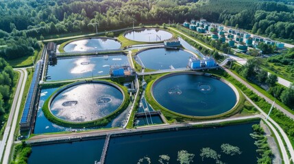 Wall Mural - A large body of water with a lot of green plants and a lot of water tanks