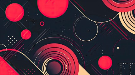 Wall Mural - A black and red background with a lot of circles and a red circle in the middle