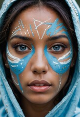 Wall Mural - Portrait of a Woman with Blue and White Face Paint