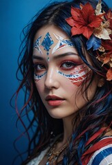 Wall Mural - Woman with colorful makeup and flower crown