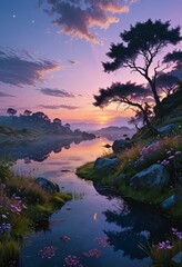 Poster - peaceful sunset lake