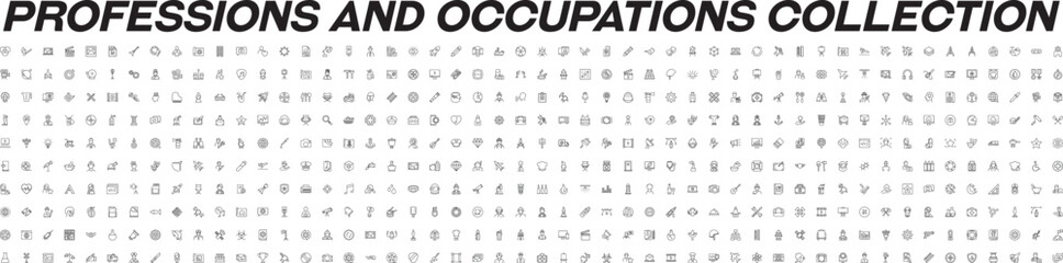 Wall Mural - collection of icons of occupation and profession. suitable for books, stores, shops. editable stroke