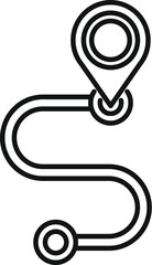 Sticker - Black and white line drawing of a route path with a destination pin marker, symbolizing travel or direction