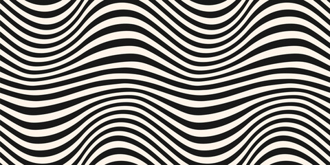 Wall Mural - groovy vector seamless pattern with curved lines, wavy stripes, fluid shapes. abstract distorted bac