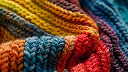 Wall Mural - Details of an homemade knit sweater with colorful rainbow colors