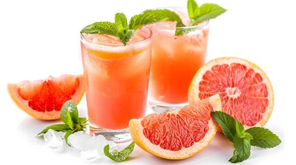 Grapefruit Fresh fruits beverage juice or cocktail in glass isolated on white background.