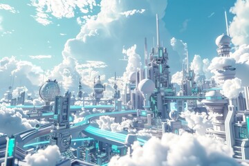 Sticker - Metaverse city concept 3d render 