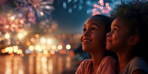 Kids watching fireworks