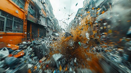 Capturing the explosive force of garbage dispersion in a city environment under a cloudy sky