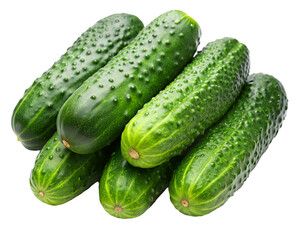 Fresh cucumbers with a vibrant green color and crisp texture, perfect for salads and pickling. transparent background