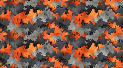 modern abstract grey and orange camo pattern with grunge style aesthetic. seamless repeatable backgr