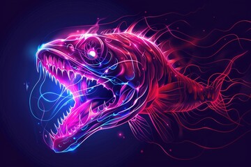 Bright neon fish with its mouth open, suitable for underwater themes
