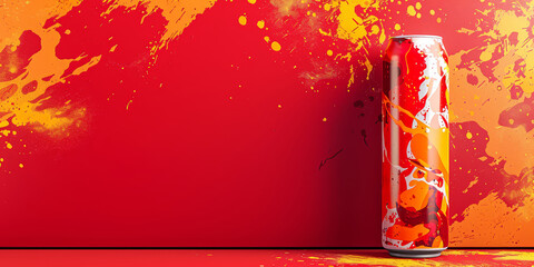 Wall Mural - Abstract energy drink can with vibrant colors and dynamic splashes, perfect for beverage advertising.