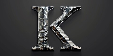 Wall Mural - Shiny metal letter K on a dark black background. Suitable for graphic design projects