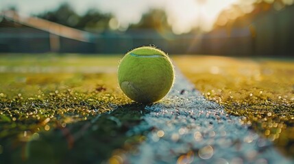 Canvas Print - Tennis ball on edge of tennis court, suitable for sports themes