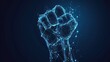 © ANIS - Sign language S letter, raised up clenched fist gesture. Polygonal space low poly style. Deaf people silent communication. Connection wireframe. Raster on dark blue background