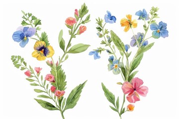 Wall Mural - Colorful watercolor flowers on a clean white background, perfect for various design projects