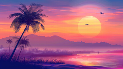 Wall Mural - Sunset with the palms	