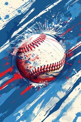 Canvas Print - A baseball on a vibrant blue and red backdrop. Ideal for sports-themed designs