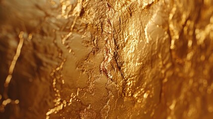 Wall Mural - Detailed view of a wall painted in shimmering gold, ideal for background or texture use