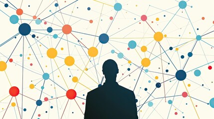 A man is standing in front of a network of dots