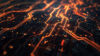 Light semiconductor chip circuit line connection on motherboard. Modern technology AI processor background wallpaper.