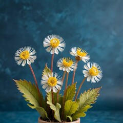 Poster - White Daisies Blooming Against Teal Background