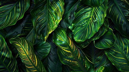 Wall Mural - A close up of green leaves with yellow stripes