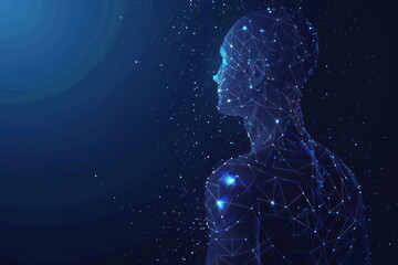 digital human body, anatomy blue background, man 3d