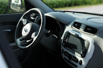 Wall Mural - Steering wheel and dashboard in modern car