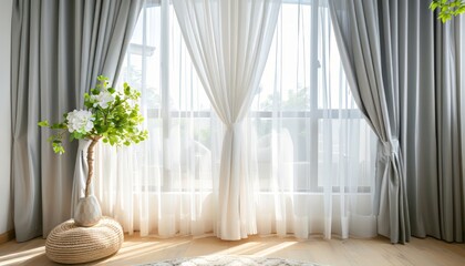 Light grey window curtains