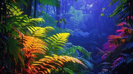 Wall Mural - Forest Beauty: A neon photo showcasing the beauty of a forest, with its vibrant colors