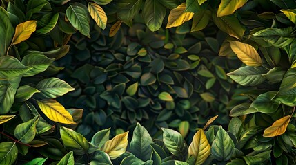 Wall Mural - A green leafy background with a yellow leaf in the middle