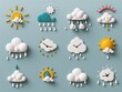 © MaxK - A collection of weather icons with clocks on them. The icons include rain, sun, and clouds