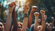 © saritwat - A diverse community coming together with clenched fists, fighting for freedom