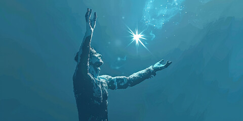 Hope (Light Blue) evokes a powerful emotion and resonates with many individuals. In this photo, a figure is stretching towards a gleaming star, personifying the yearning